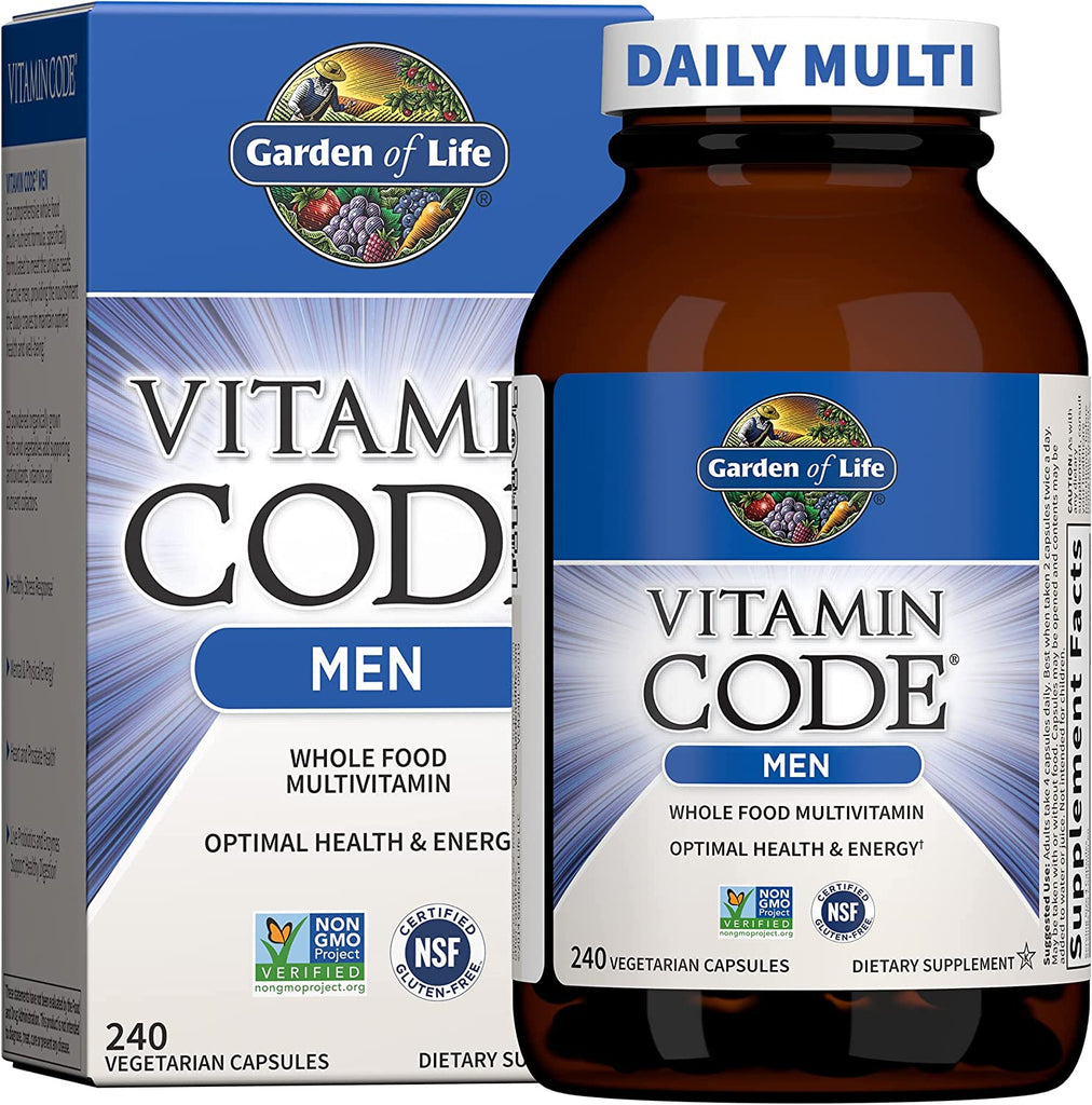Garden of Life Vitamin Code Whole Food Multivitamin for Men - 120 Capsules, Vitamins for Men + Fruit & Veggie Blend and Probiotics for Energy, Heart & Prostate Health, Vegetarian Mens Multivitamins - Free & Fast Delivery
