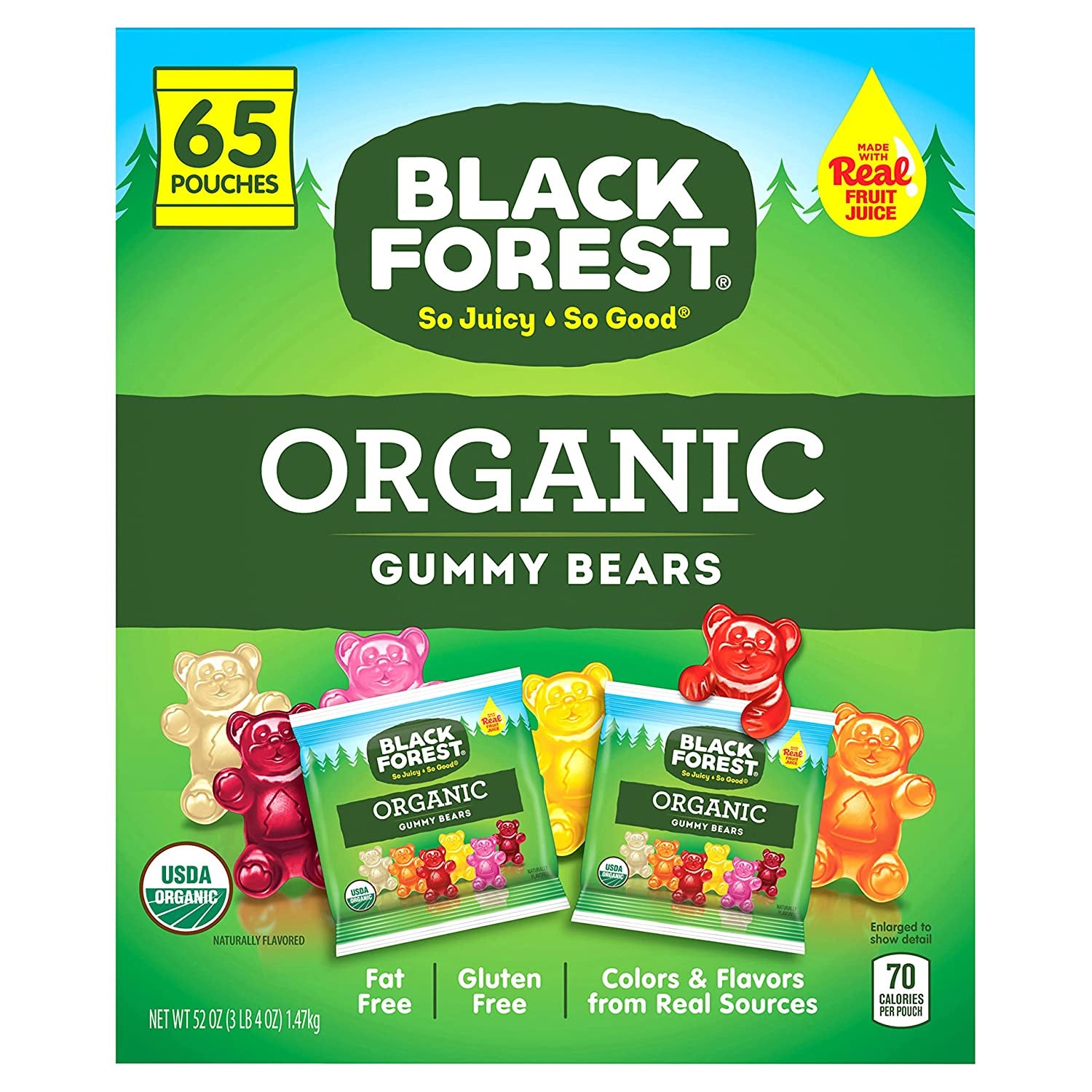 Black Forest Organic Gummy Bears Candy, 0.8 Ounce Pouches, 65 Count